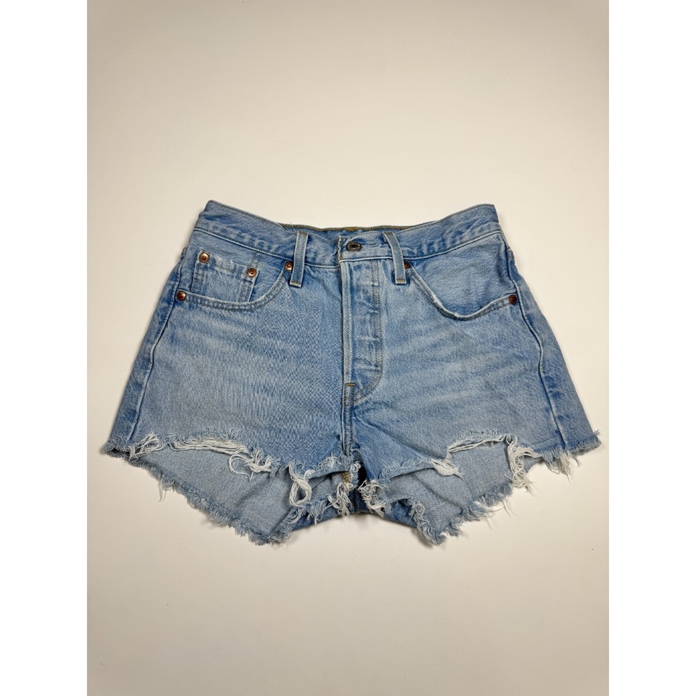 Levi's 501 Original Fit High Rise Cut Off Shorts Womens 25 Blue Denim Frayed Hem